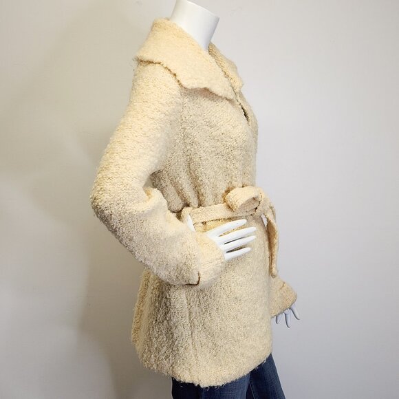 Vtg Mr Poodle Womens M 100% Wool Boucle Tie Waist Collared Cardigan Sweater - Picture 5 of 9